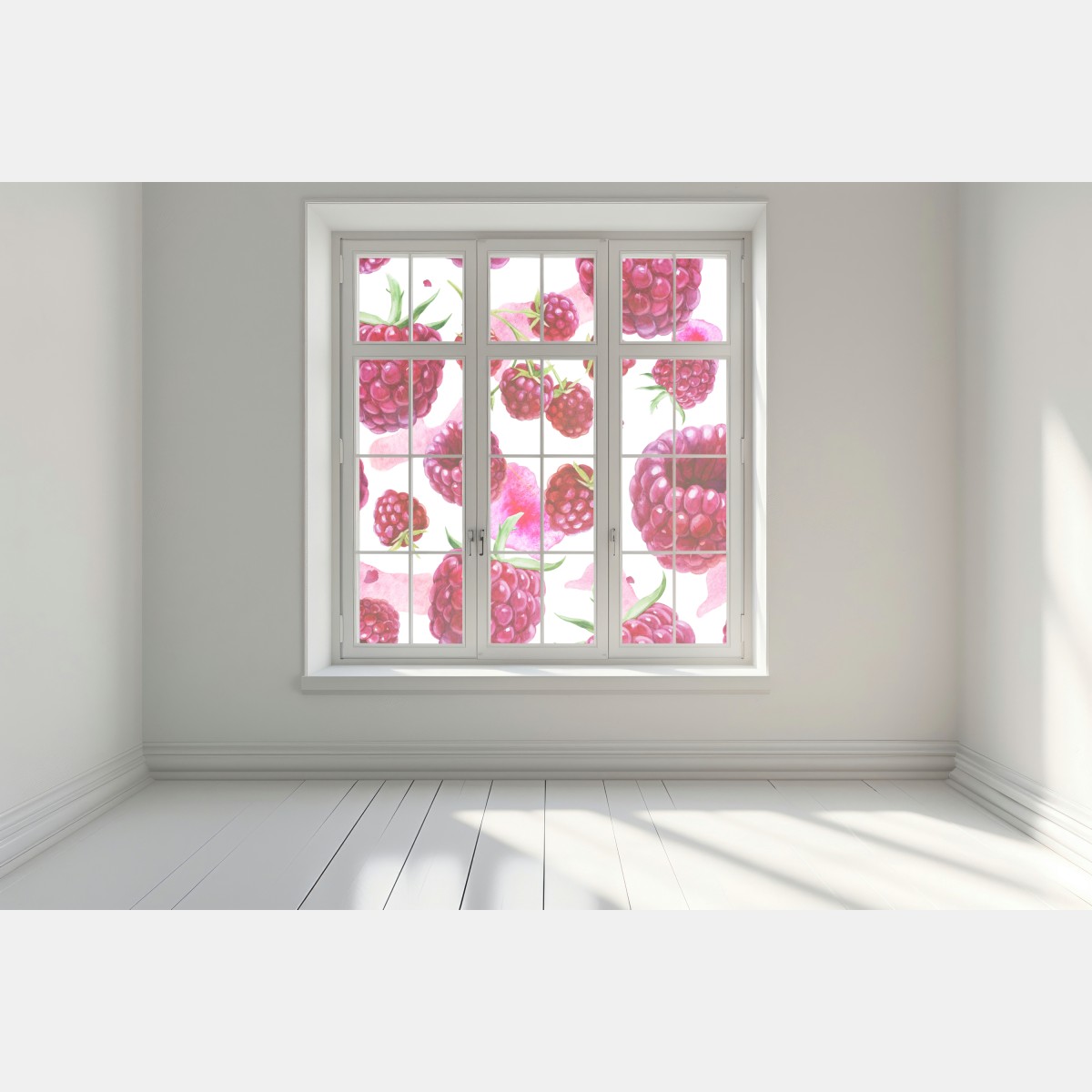 Naklejka na okno akwarelowy wzór z malinami – Wallissimo® Naklejka na okno akwarelowy wzór z malinami – Wallissimo®