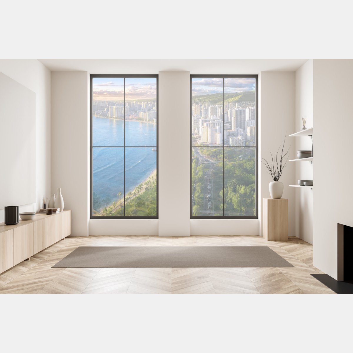 Naklejka na okno panorama nadmorskiego miasta o zachodzie słońca – Wallissimo® Naklejka na okno panorama nadmorskiego miasta o zachodzie słońca – Wallissimo®