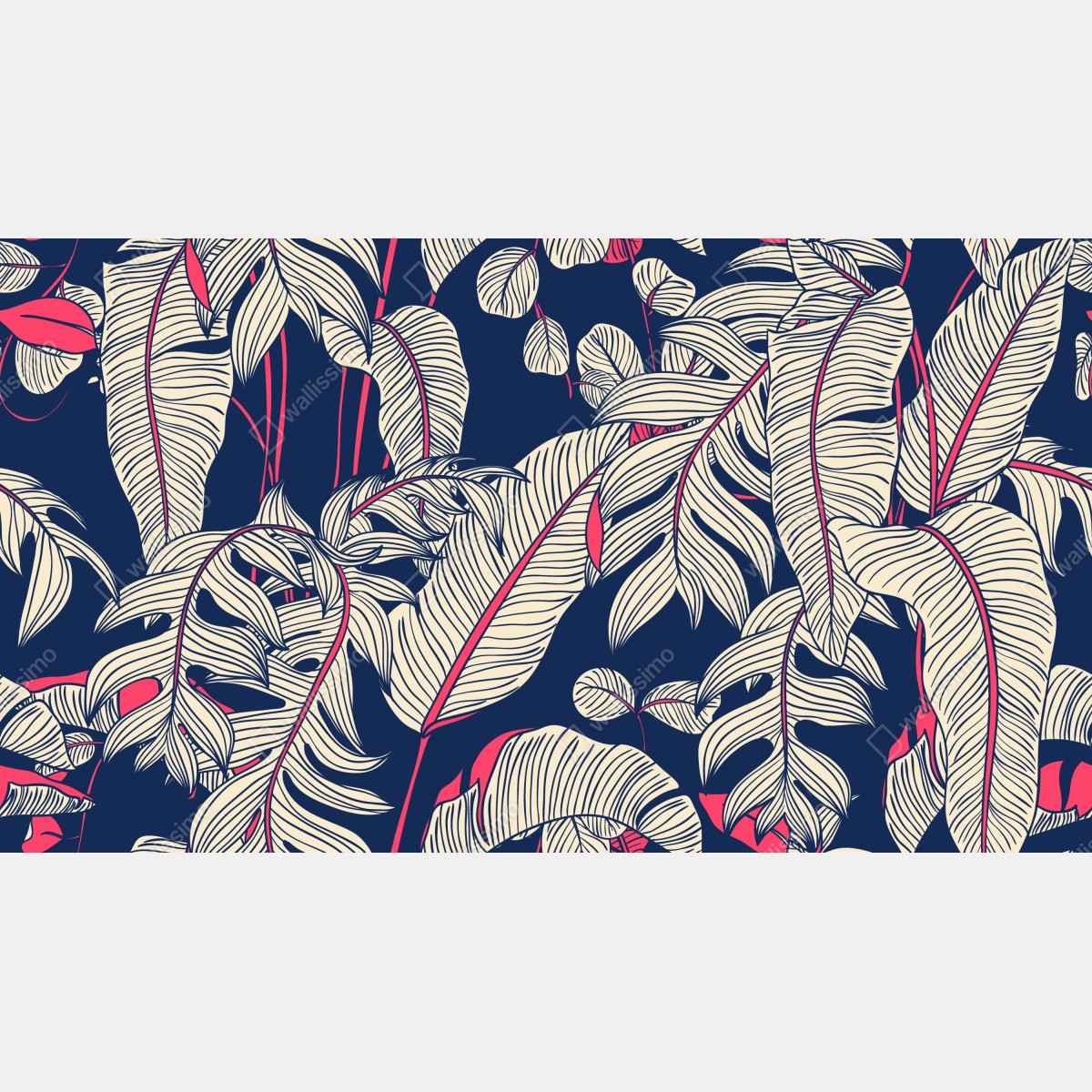 Naklejka na okno granatowy tropikalny wzór z liśćmi – Wallissimo® Naklejka na okno granatowy tropikalny wzór z liśćmi – Wallissimo®