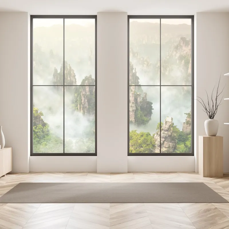 Naklejka na okno drewniany pomost nad spokojnym jeziorem – Wallissimo®