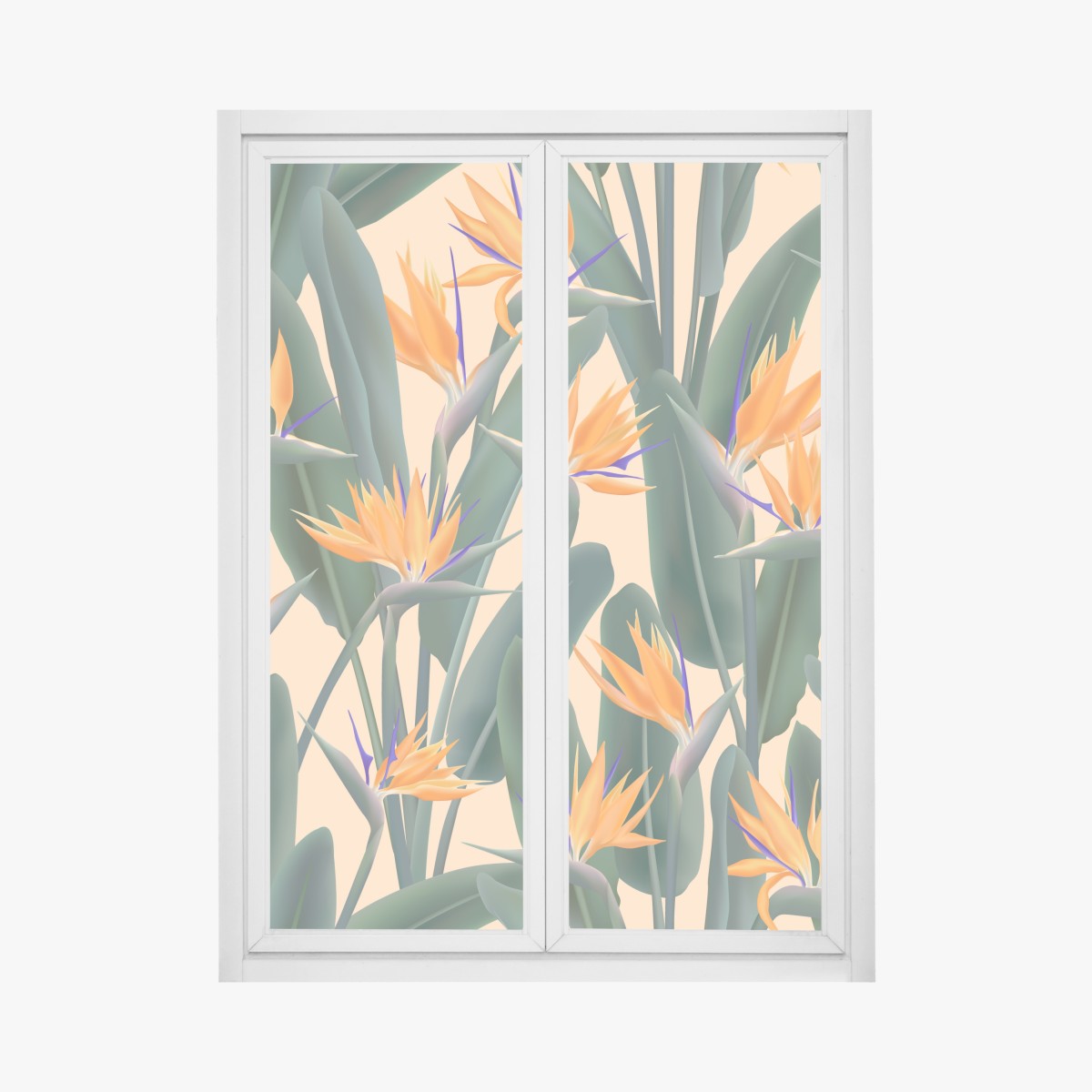 Window decal tropical bird of paradise floral pattern