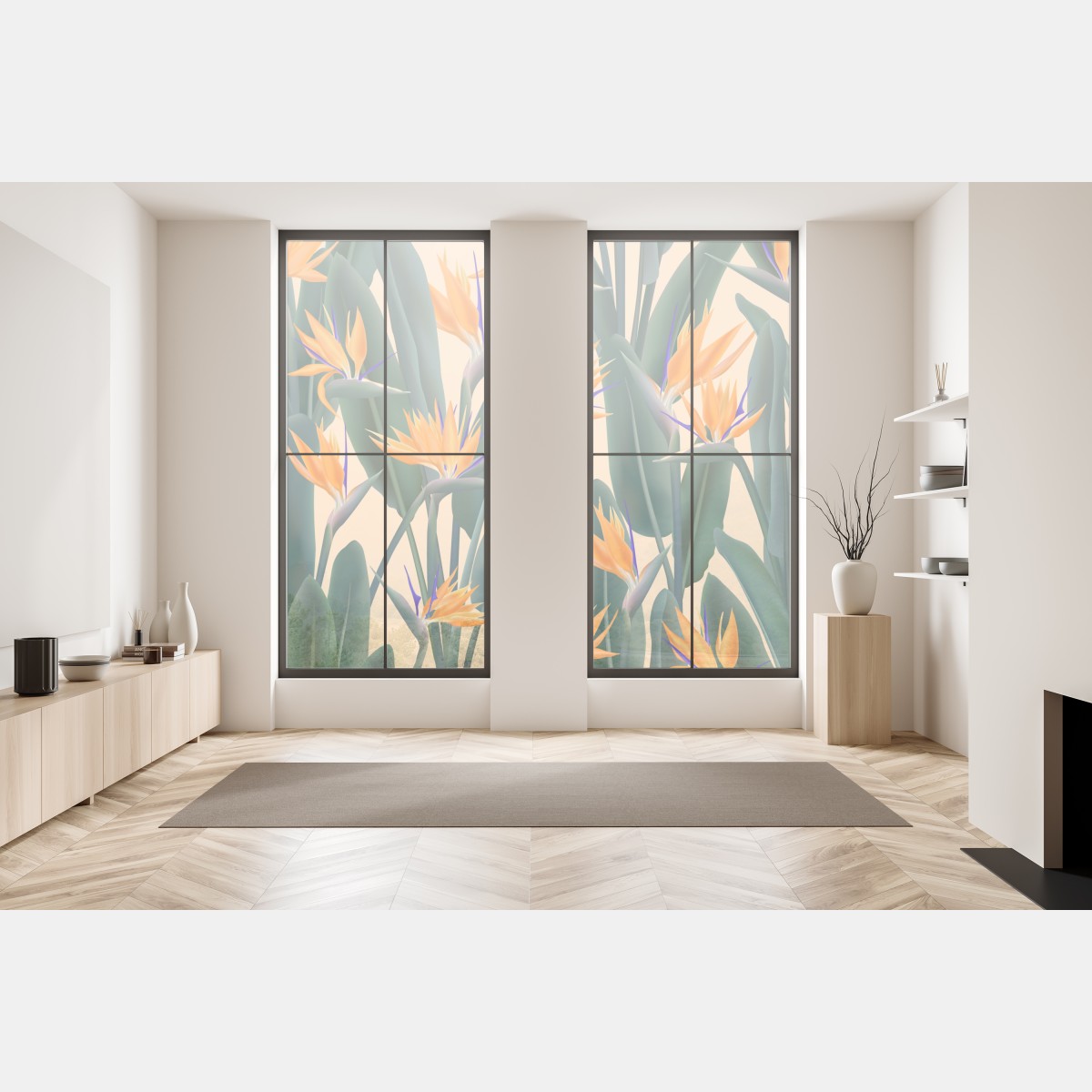 Naklejka na okno tropikalny wzór strelicji – Wallissimo® Naklejka na okno tropikalny wzór strelicji – Wallissimo®