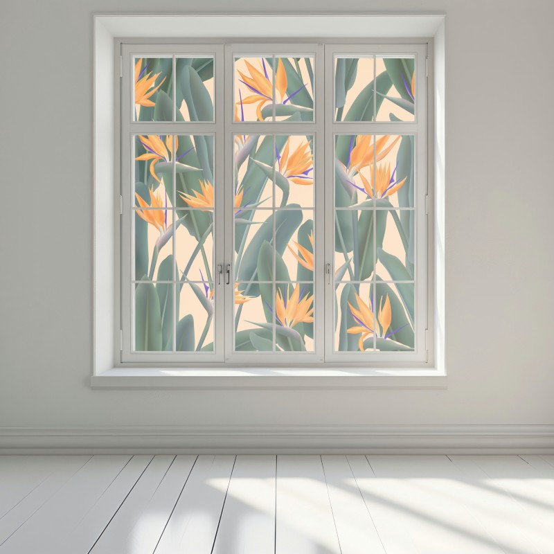 Naklejka na okno tropikalny wzór strelicji – Wallissimo® Naklejka na okno tropikalny wzór strelicji – Wallissimo®
