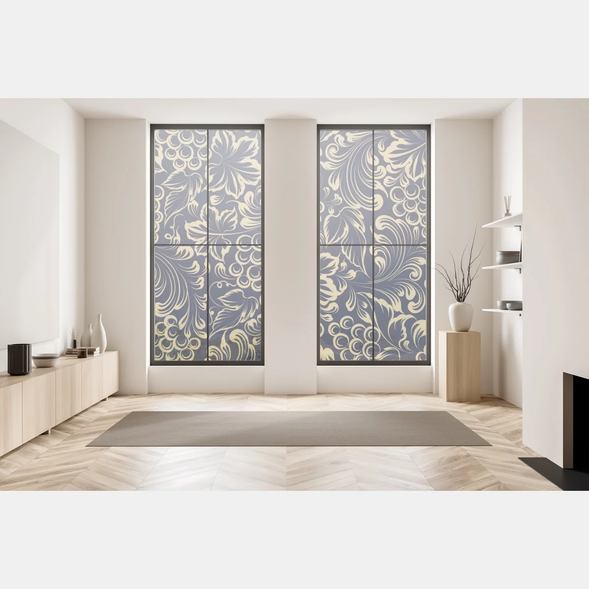 Naklejka na okno elegancki barokowy wzór z winogronami w złocie – Wallissimo® Naklejka na okno elegancki barokowy wzór z winogronami w złocie – Wallissimo®