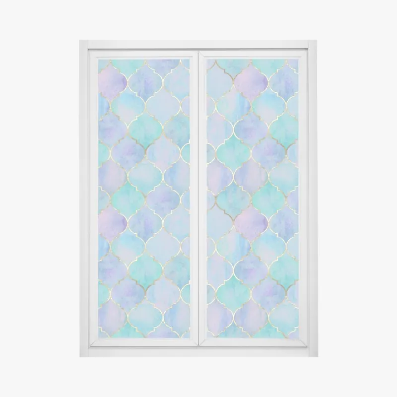 Naklejka na okno pastelowy turkusowy wzór marokańskich płytek