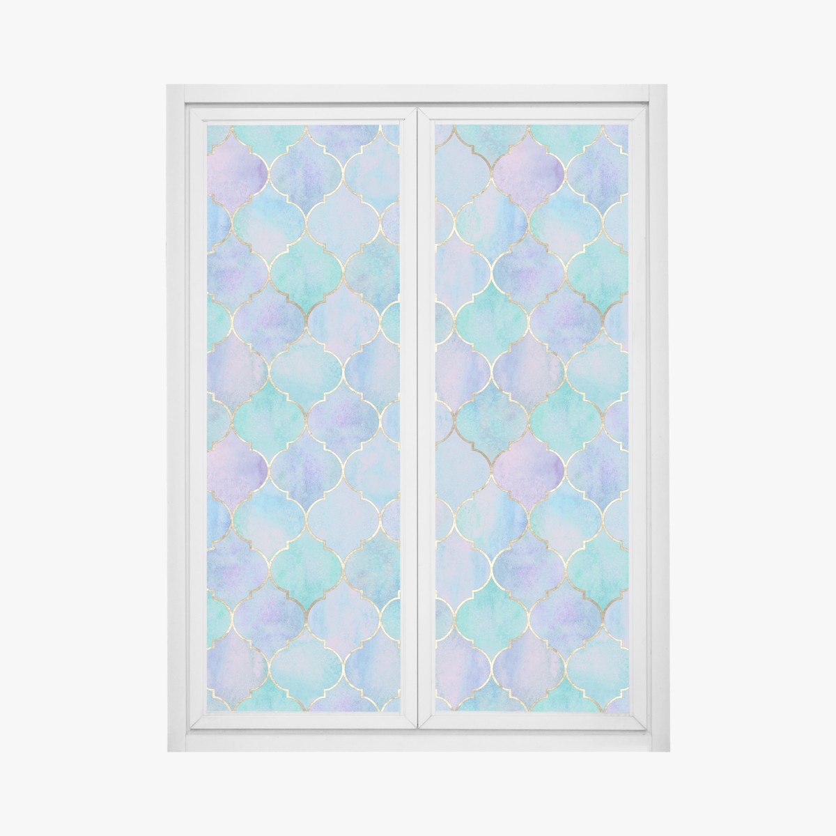 Window decal pastel turquoise moroccan tile pattern