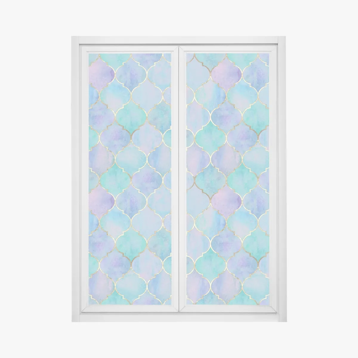 Naklejka na okno pastelowy turkusowy wzór marokańskich płytek – Wallissimo® Naklejka na okno pastelowy turkusowy wzór marokańskich płytek – Wallissimo®