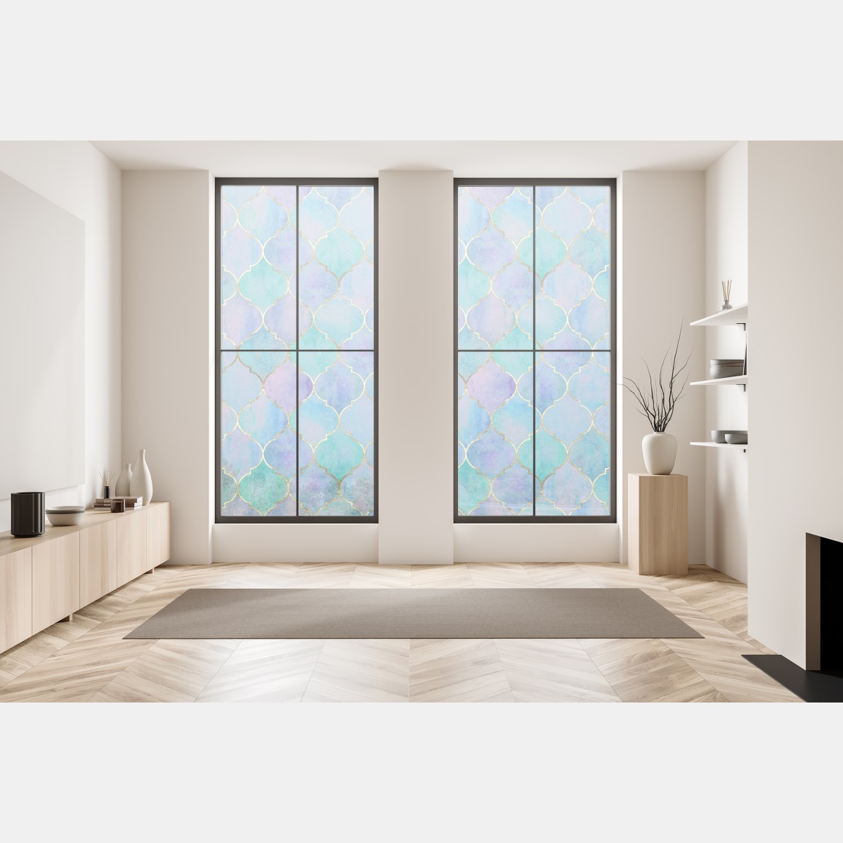 Naklejka na okno pastelowy turkusowy wzór marokańskich płytek – Wallissimo® Naklejka na okno pastelowy turkusowy wzór marokańskich płytek – Wallissimo®