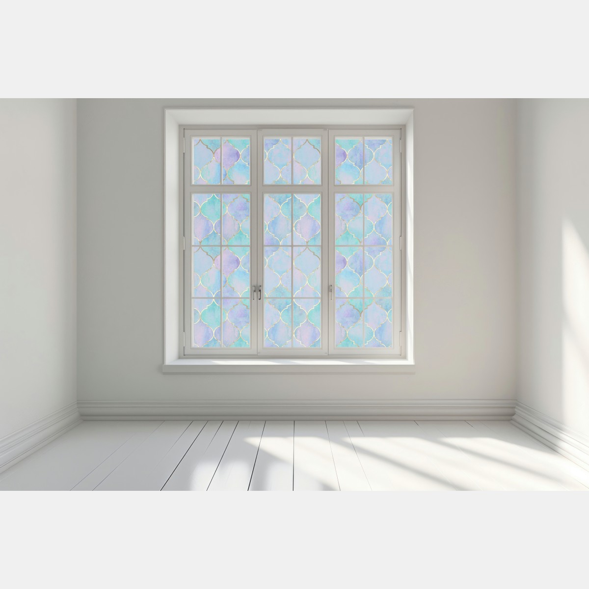 Naklejka na okno pastelowy turkusowy wzór marokańskich płytek – Wallissimo® Naklejka na okno pastelowy turkusowy wzór marokańskich płytek – Wallissimo®