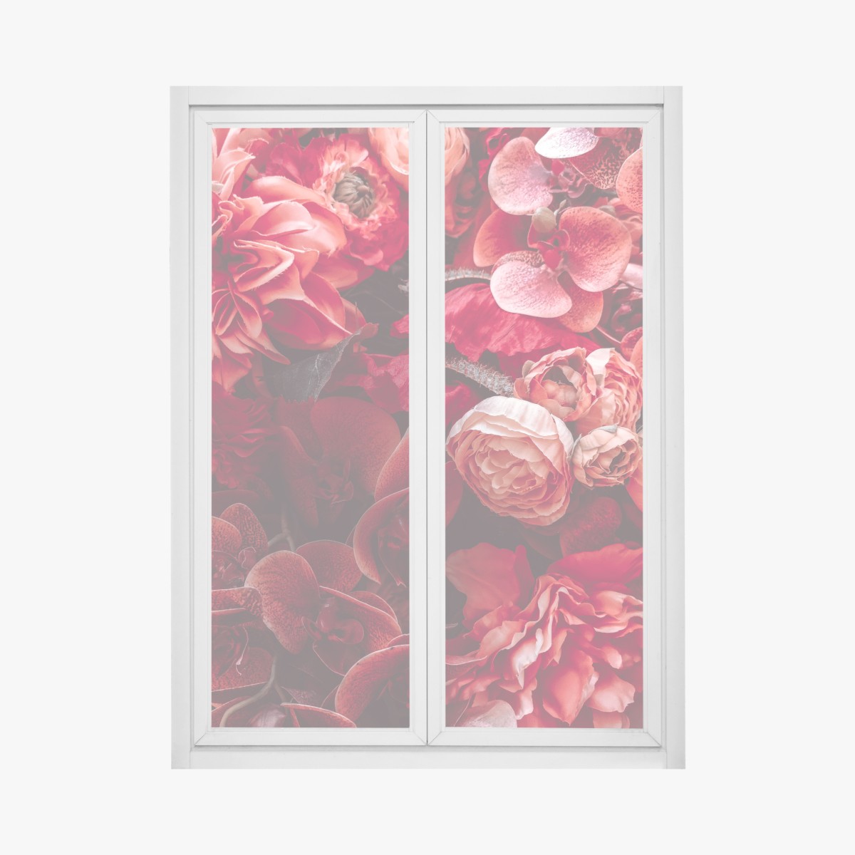 Window decal crimson rose and orchid bouquet