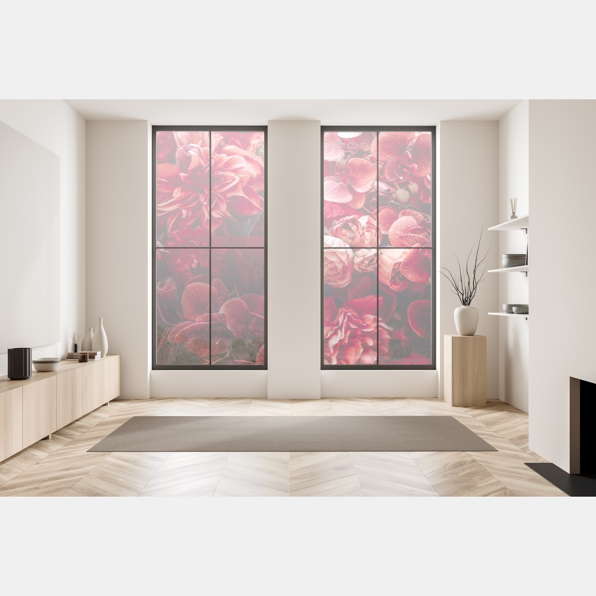 Naklejka na okno kwiatowa symfonia w odcieniach czerwieni – Wallissimo® Naklejka na okno kwiatowa symfonia w odcieniach czerwieni – Wallissimo®