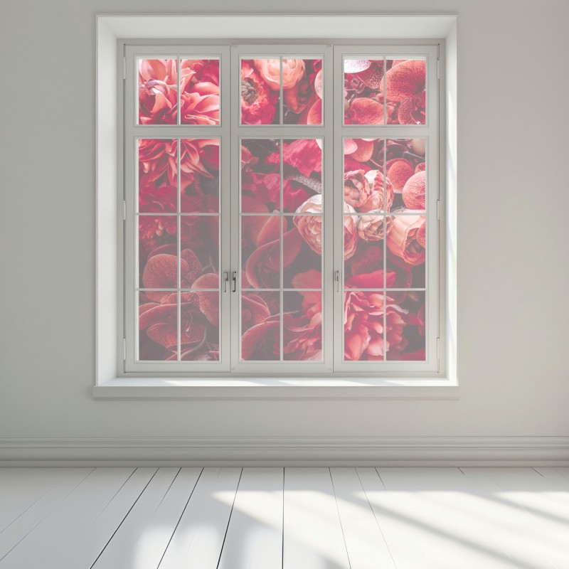 Naklejka na okno kwiatowa symfonia w odcieniach czerwieni – Wallissimo® Naklejka na okno kwiatowa symfonia w odcieniach czerwieni – Wallissimo®