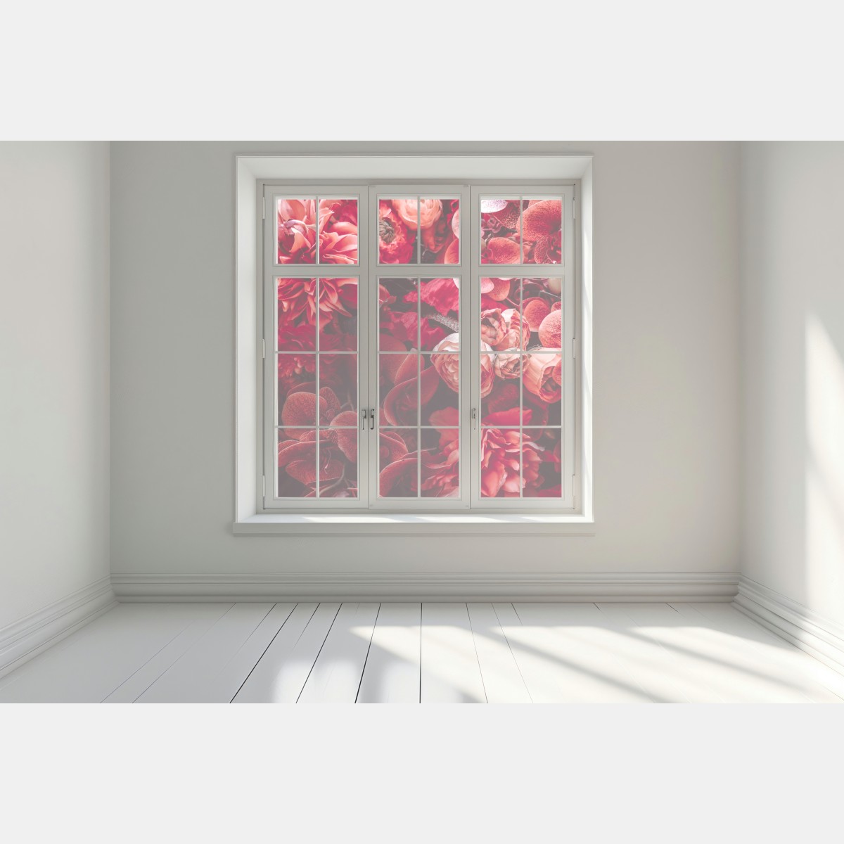 Naklejka na okno kwiatowa symfonia w odcieniach czerwieni – Wallissimo® Naklejka na okno kwiatowa symfonia w odcieniach czerwieni – Wallissimo®