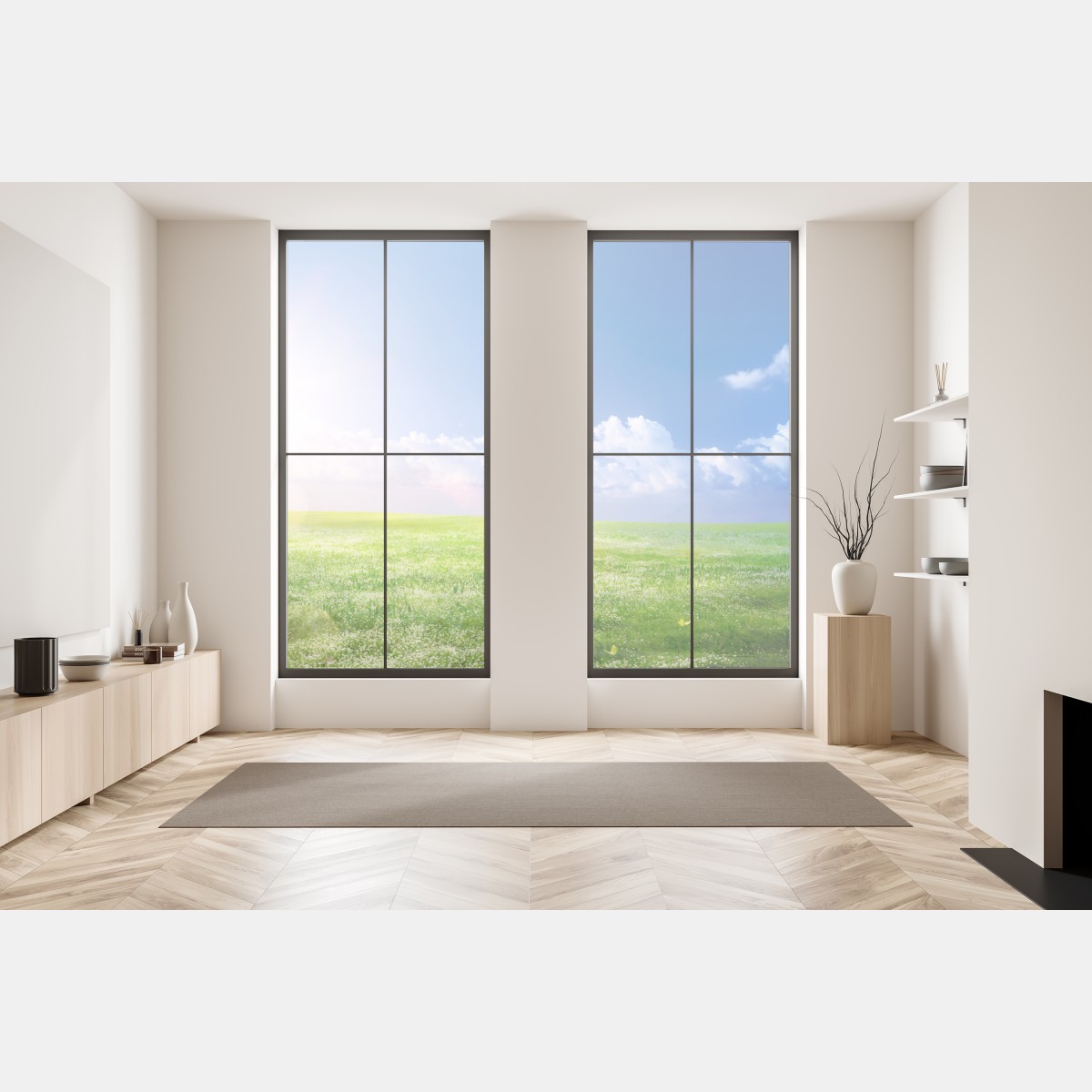 Naklejka na okno słoneczna wiosenna łąka pod niebieskim niebem – Wallissimo® Naklejka na okno słoneczna wiosenna łąka pod niebieskim niebem – Wallissimo®