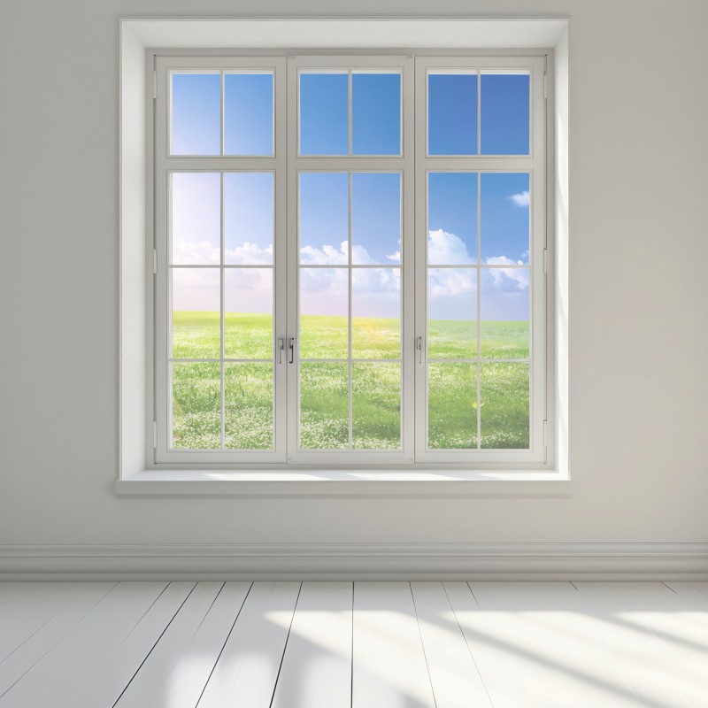 Naklejka na okno słoneczna wiosenna łąka pod niebieskim niebem – Wallissimo® Naklejka na okno słoneczna wiosenna łąka pod niebieskim niebem – Wallissimo®