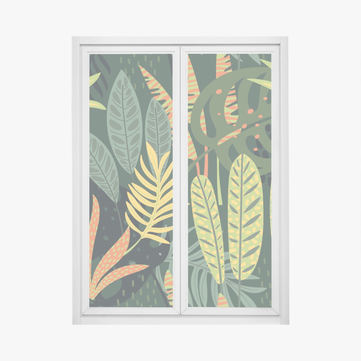 Window decal vibrant tropical foliage pattern