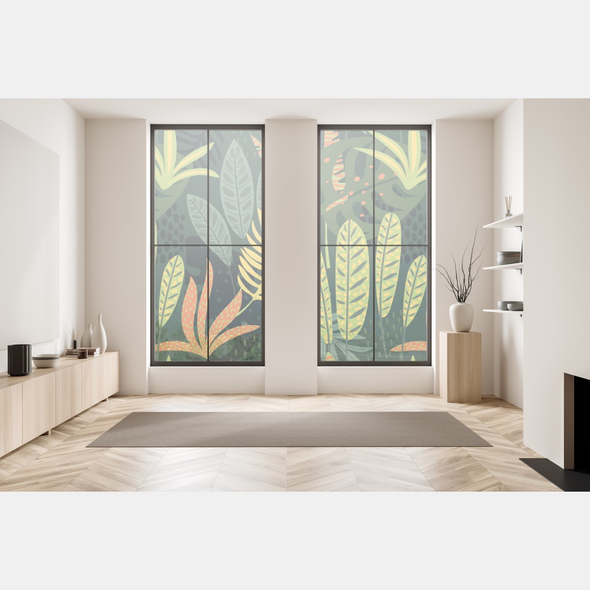 Naklejka na okno tropikalna dżungla bujnych liści – Wallissimo® Naklejka na okno tropikalna dżungla bujnych liści – Wallissimo®