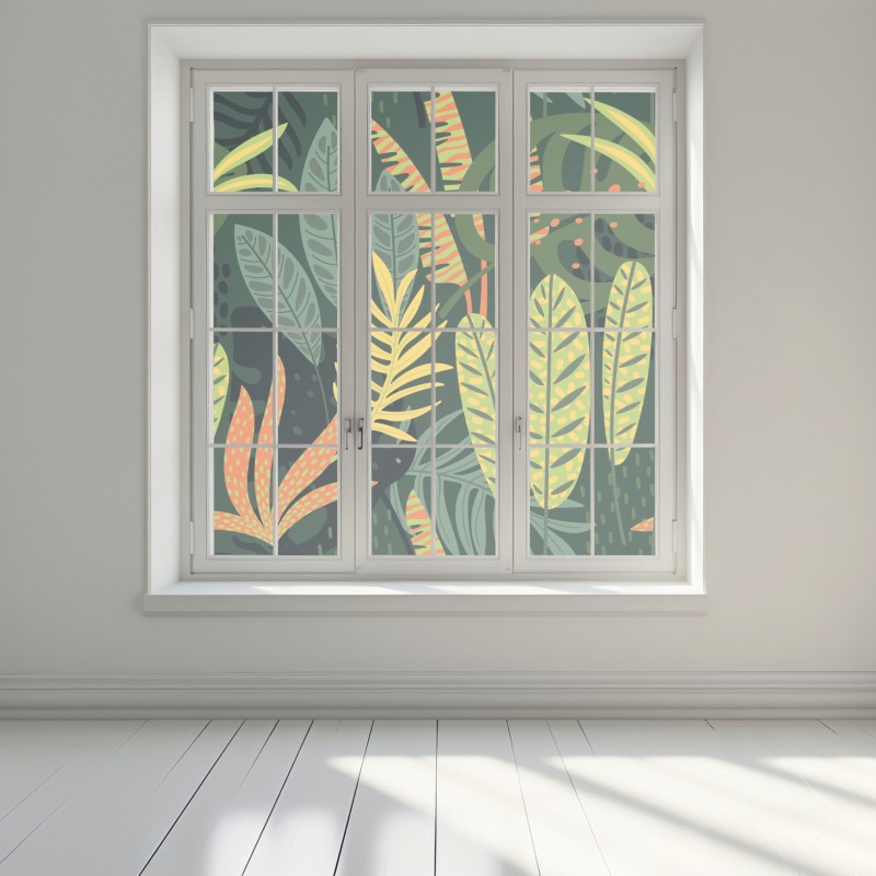 Naklejka na okno tropikalna dżungla bujnych liści – Wallissimo® Naklejka na okno tropikalna dżungla bujnych liści – Wallissimo®