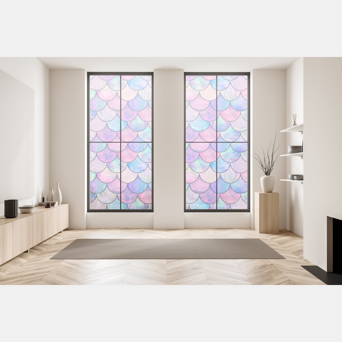 Naklejka na okno pastelowy wzór łusek syreny – Wallissimo® Naklejka na okno pastelowy wzór łusek syreny – Wallissimo®