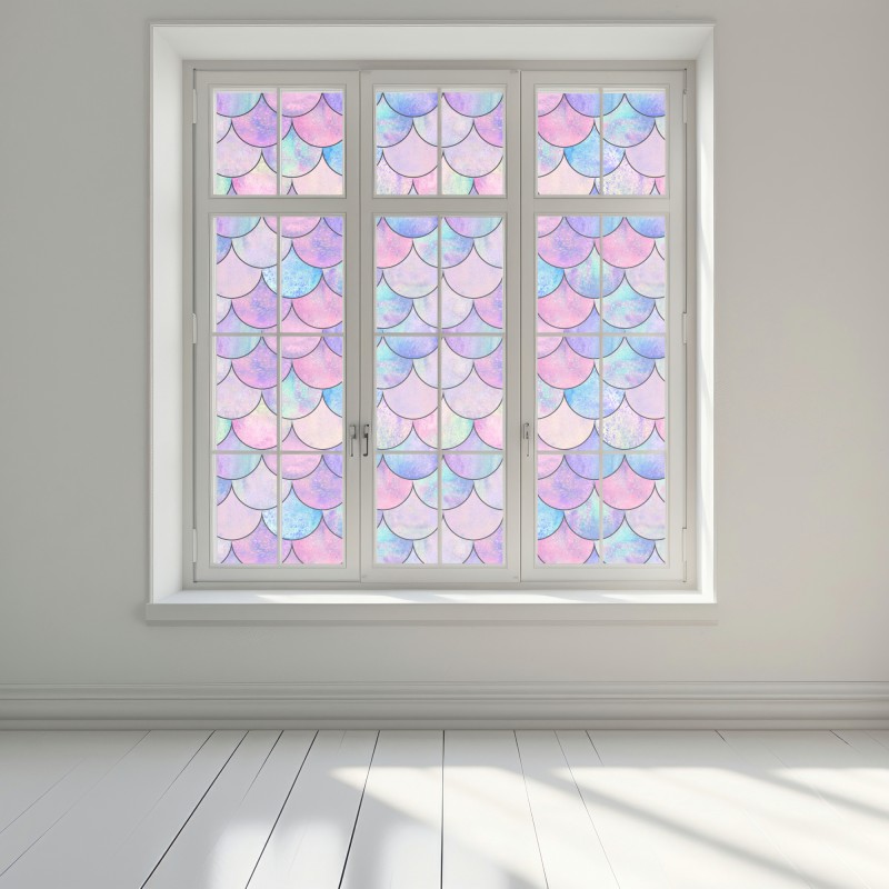 Naklejka na okno pastelowy wzór łusek syreny – Wallissimo® Naklejka na okno pastelowy wzór łusek syreny – Wallissimo®
