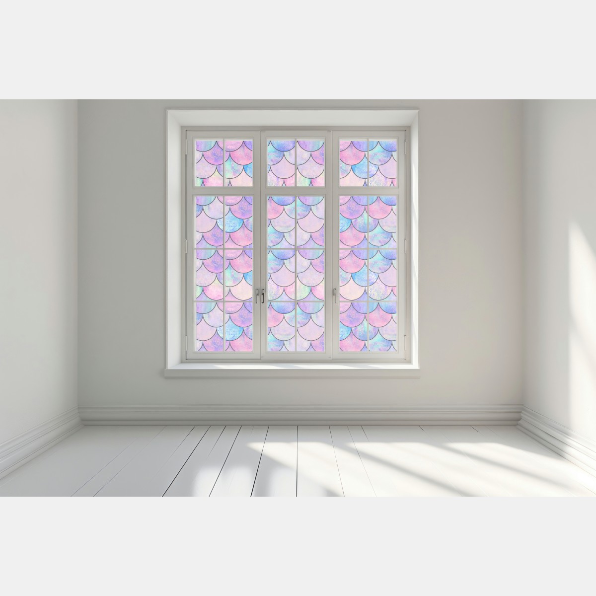 Naklejka na okno pastelowy wzór łusek syreny – Wallissimo® Naklejka na okno pastelowy wzór łusek syreny – Wallissimo®