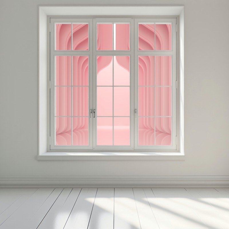 Naklejka na okno nowoczesne luksusowe wnętrze w odcieniach koralowego różu – Wallissimo® Naklejka na okno nowoczesne luksusowe wnętrze w odcieniach koralowego różu – Wallissimo®