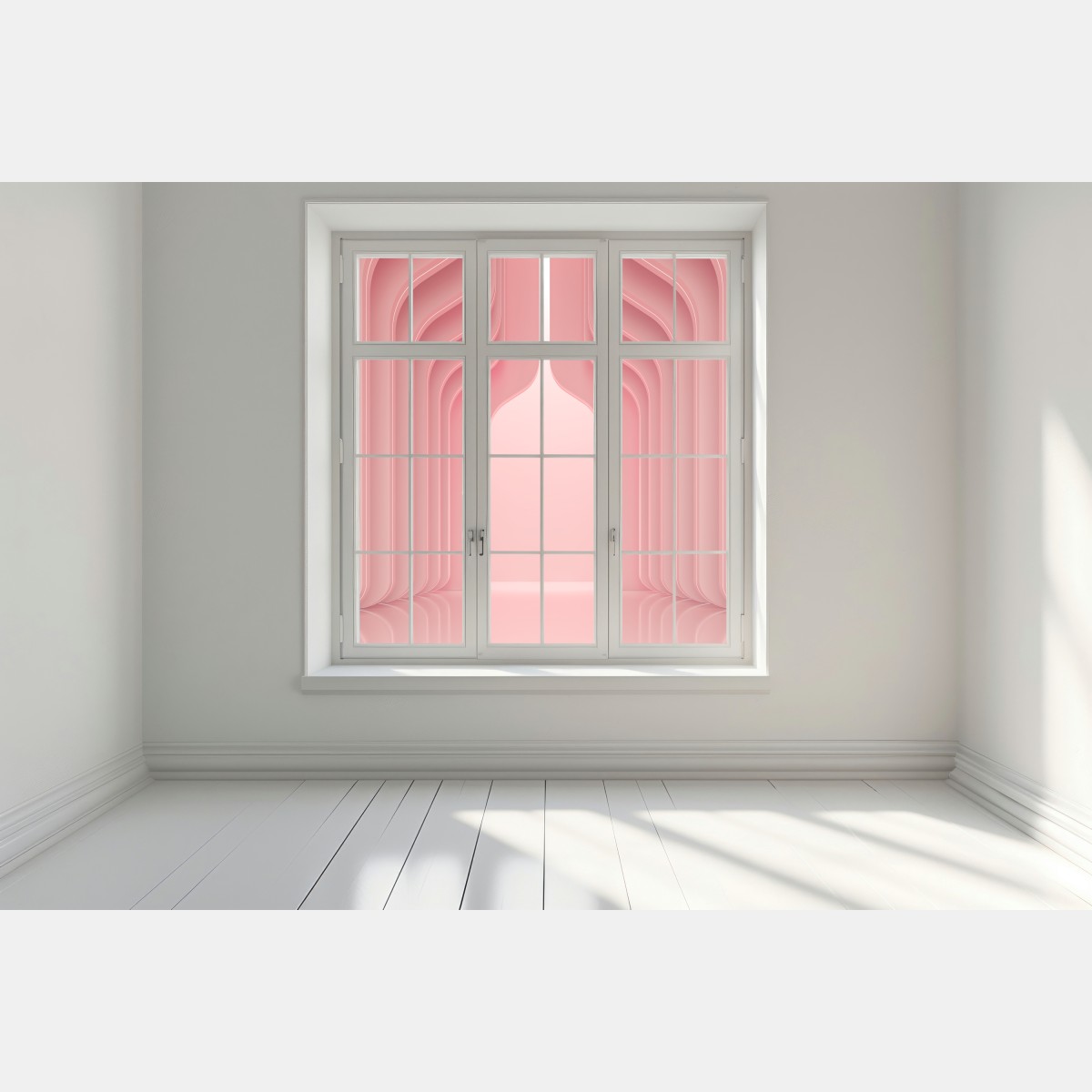 Naklejka na okno nowoczesne luksusowe wnętrze w odcieniach koralowego różu – Wallissimo® Naklejka na okno nowoczesne luksusowe wnętrze w odcieniach koralowego różu – Wallissimo®