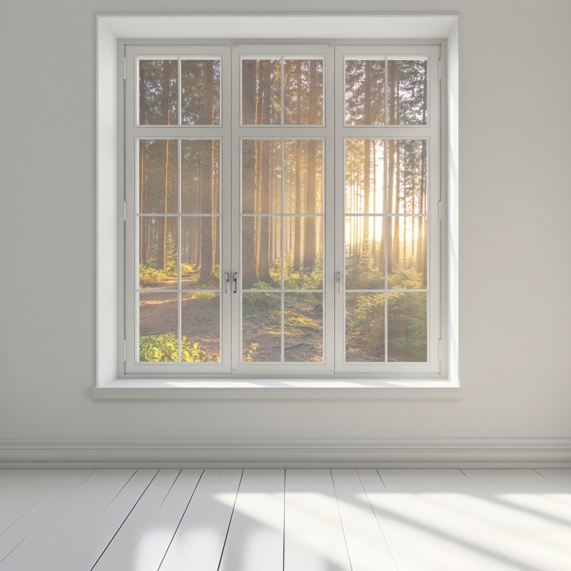 Naklejka na okno słoneczny las o poranku – Wallissimo® Naklejka na okno słoneczny las o poranku – Wallissimo®