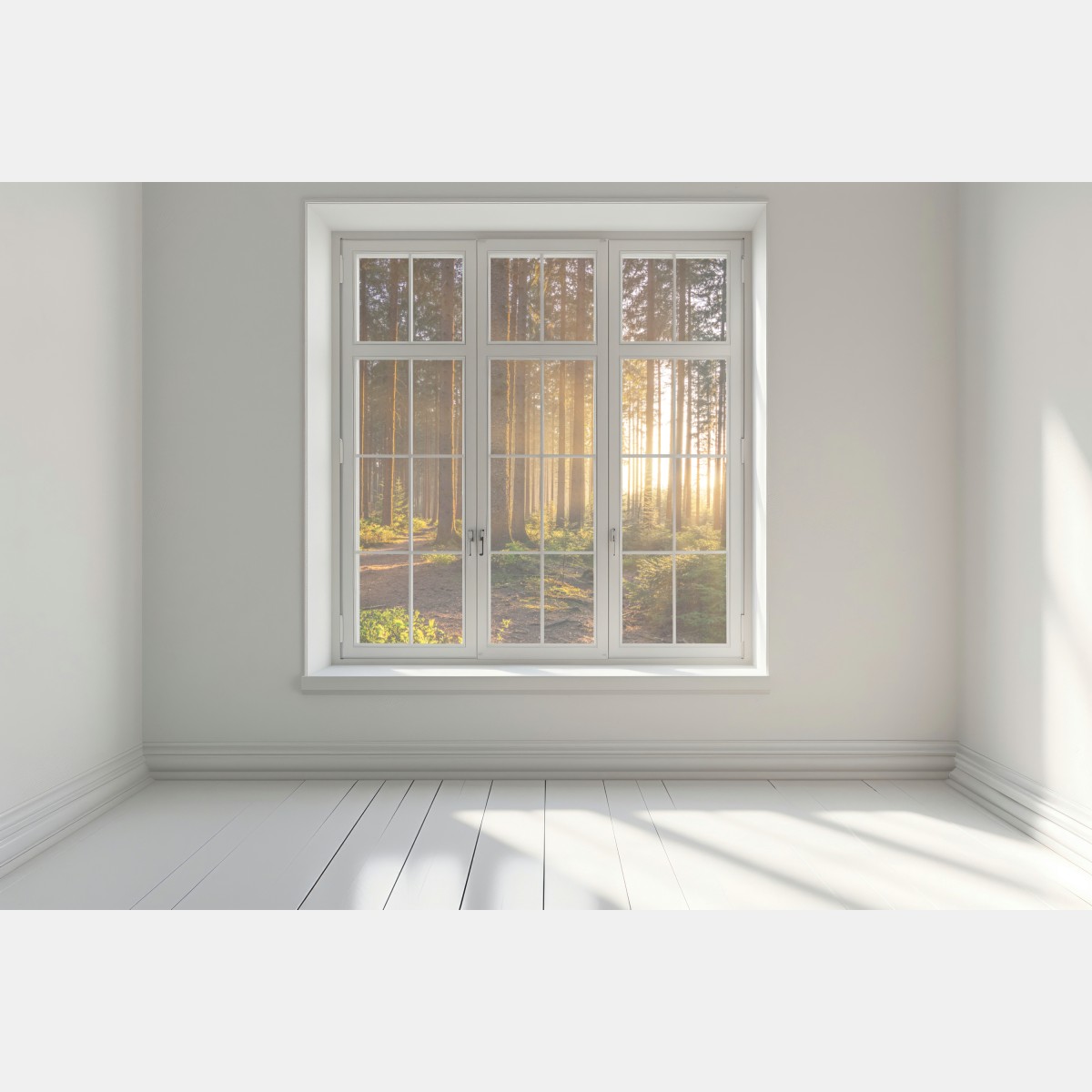Naklejka na okno słoneczny las o poranku – Wallissimo® Naklejka na okno słoneczny las o poranku – Wallissimo®