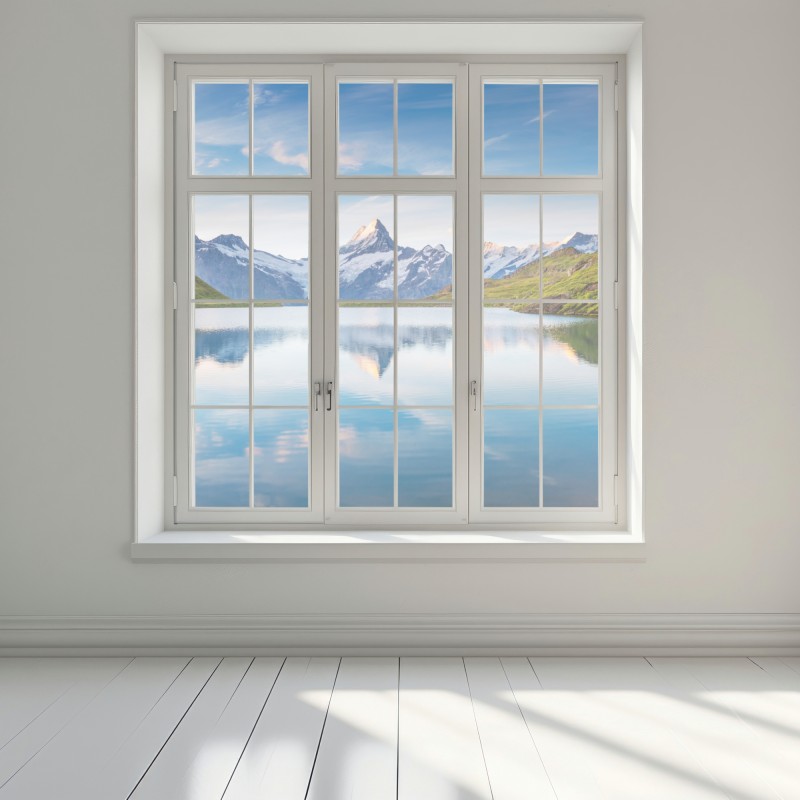 Naklejka na okno majestatyczne odbicie Alp przy Bachalpsee – Wallissimo® Naklejka na okno majestatyczne odbicie Alp przy Bachalpsee – Wallissimo®