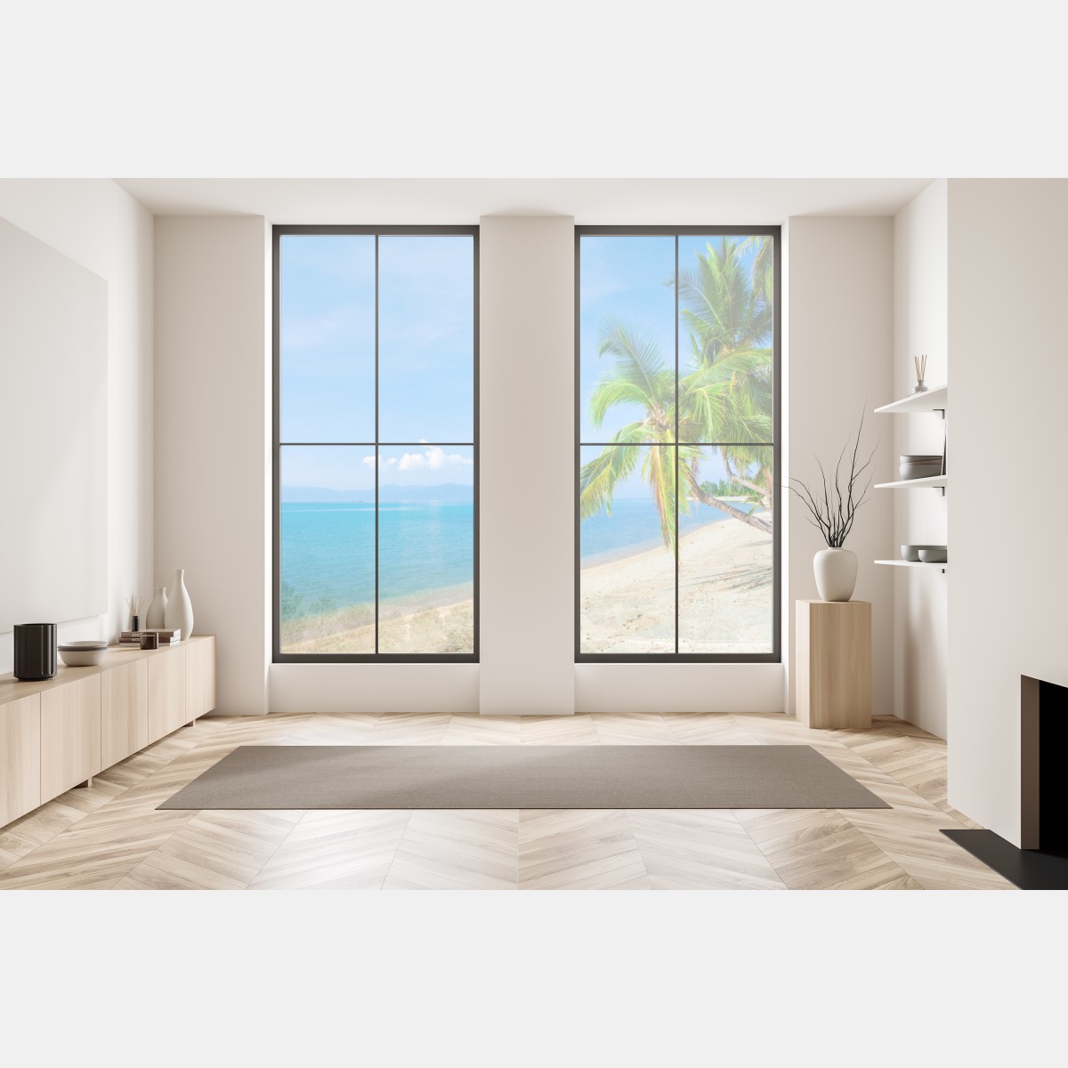 Naklejka na okno tropikalna plaża z palmami – Wallissimo® Naklejka na okno tropikalna plaża z palmami – Wallissimo®