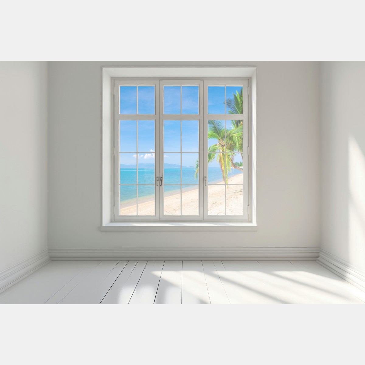 Naklejka na okno tropikalna plaża z palmami – Wallissimo® Naklejka na okno tropikalna plaża z palmami – Wallissimo®