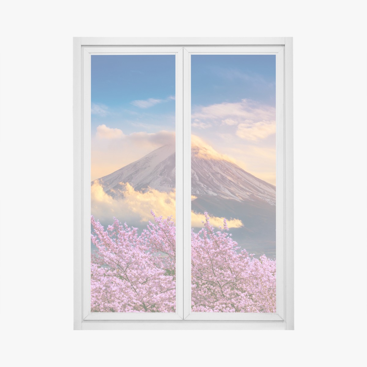 Window decal Mount Fuji with cherry blossoms at sunrise
