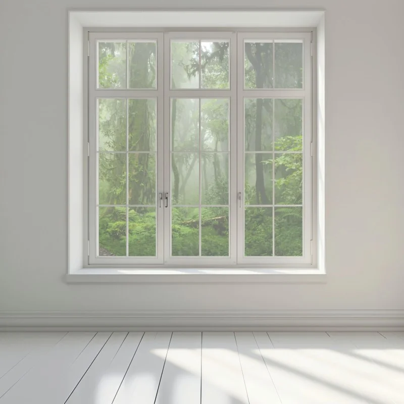 Naklejka na okno mglisty tropikalny szlak w dżungli – Wallissimo® Naklejka na okno mglisty tropikalny szlak w dżungli – Wallissimo®