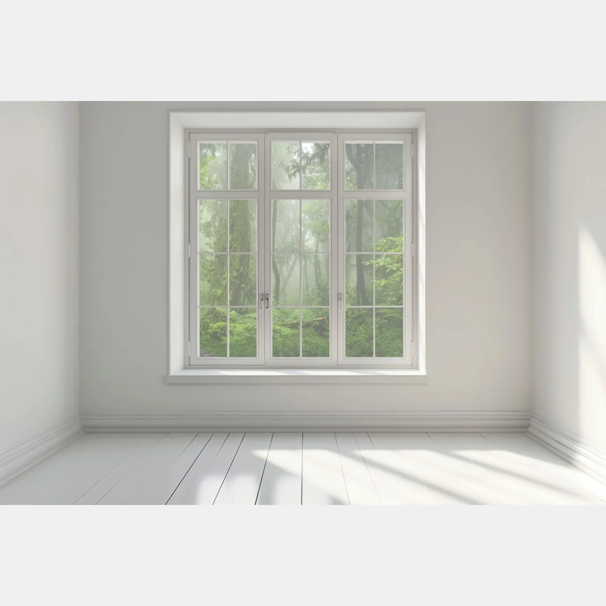 Naklejka na okno mglisty tropikalny szlak w dżungli – Wallissimo® Naklejka na okno mglisty tropikalny szlak w dżungli – Wallissimo®