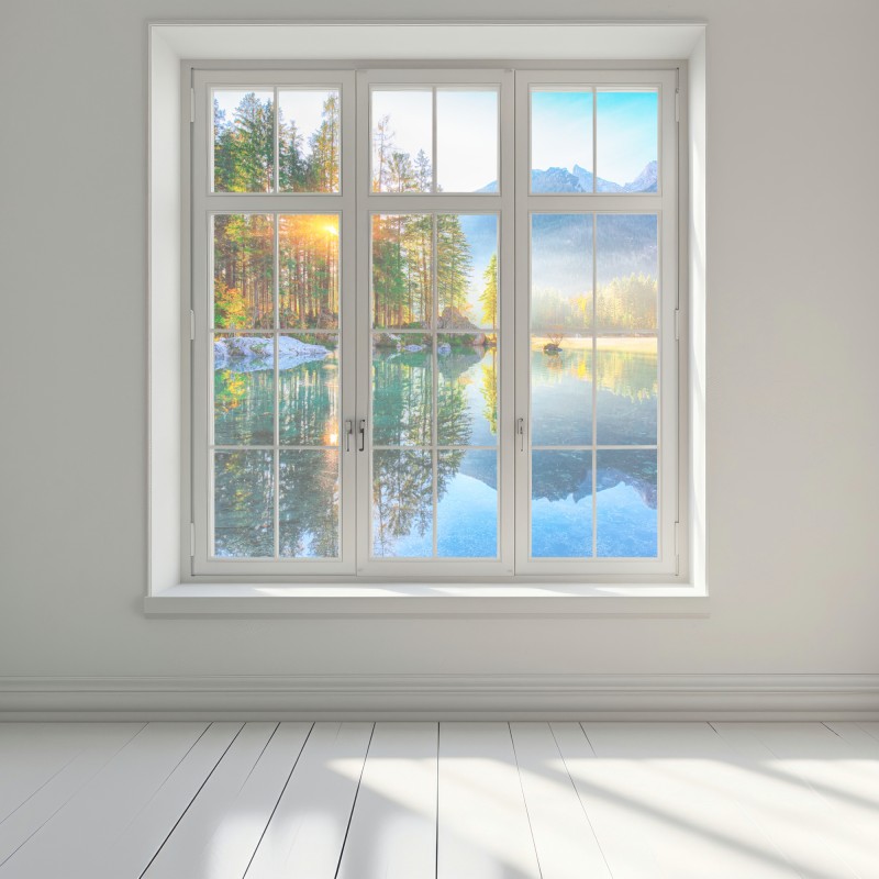 Naklejka na okno Hintersee jesienny wschód słońca nad turkusowym jeziorem – Wallissimo® Naklejka na okno Hintersee jesienny wschód słońca nad turkusowym jeziorem – Wallissimo®