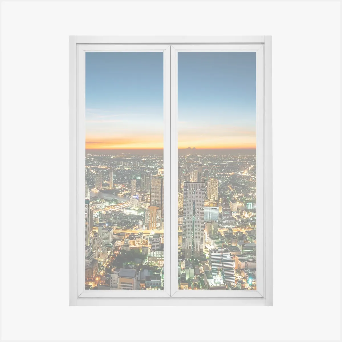 Naklejka na okno panorama Bangkoku o zmierzchu – Wallissimo® Naklejka na okno panorama Bangkoku o zmierzchu – Wallissimo®