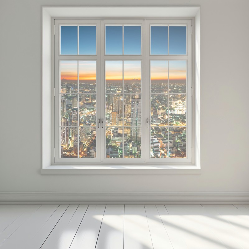 Naklejka na okno panorama Bangkoku o zmierzchu – Wallissimo® Naklejka na okno panorama Bangkoku o zmierzchu – Wallissimo®