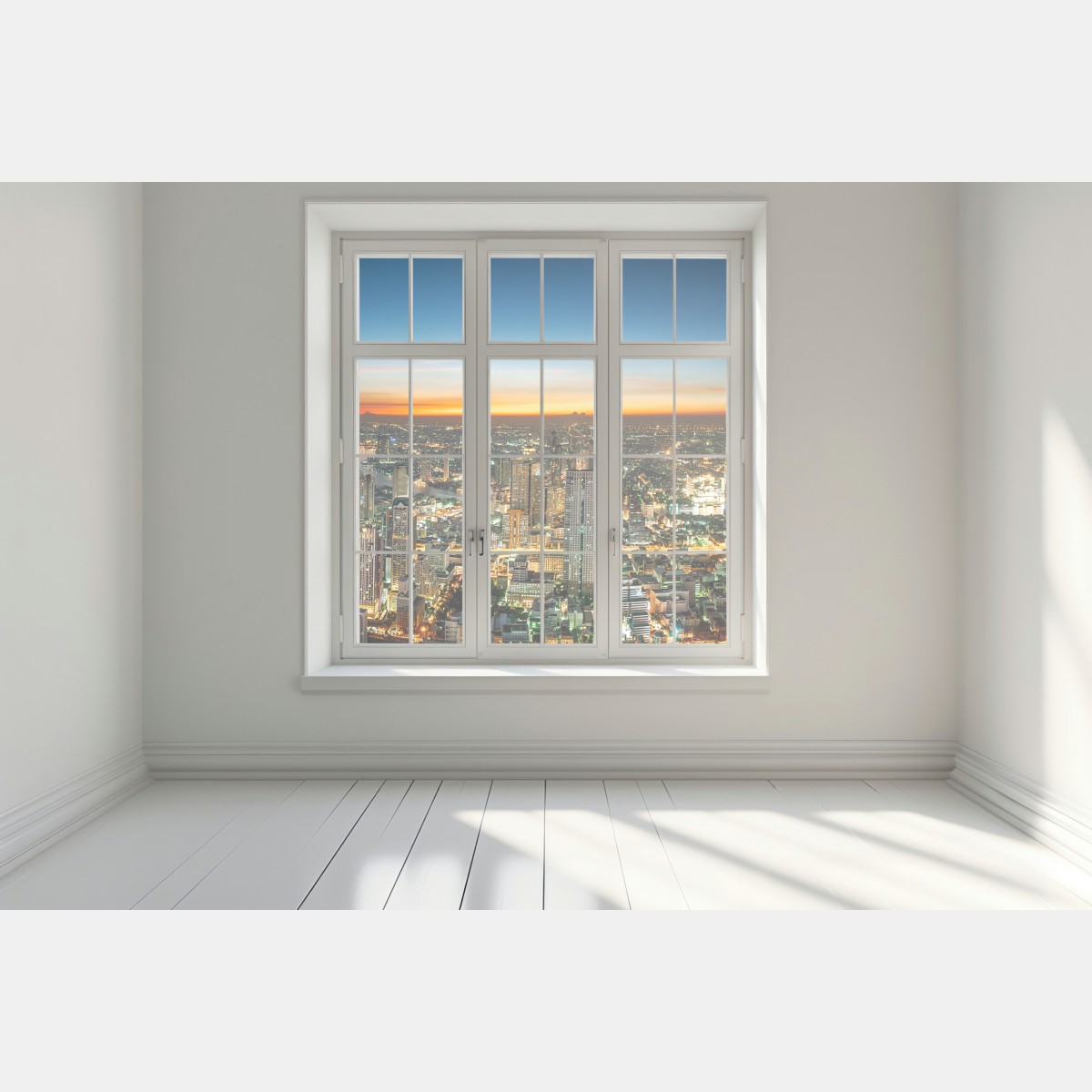 Naklejka na okno panorama Bangkoku o zmierzchu – Wallissimo® Naklejka na okno panorama Bangkoku o zmierzchu – Wallissimo®