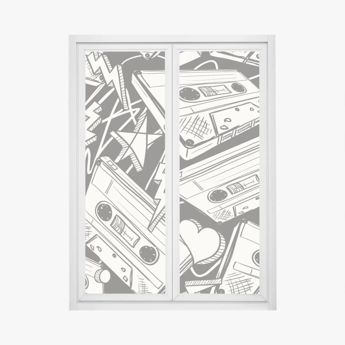 Naklejka na okno wzór kaset magnetofonowych w stylu retro – Wallissimo® Naklejka na okno wzór kaset magnetofonowych w stylu retro – Wallissimo®