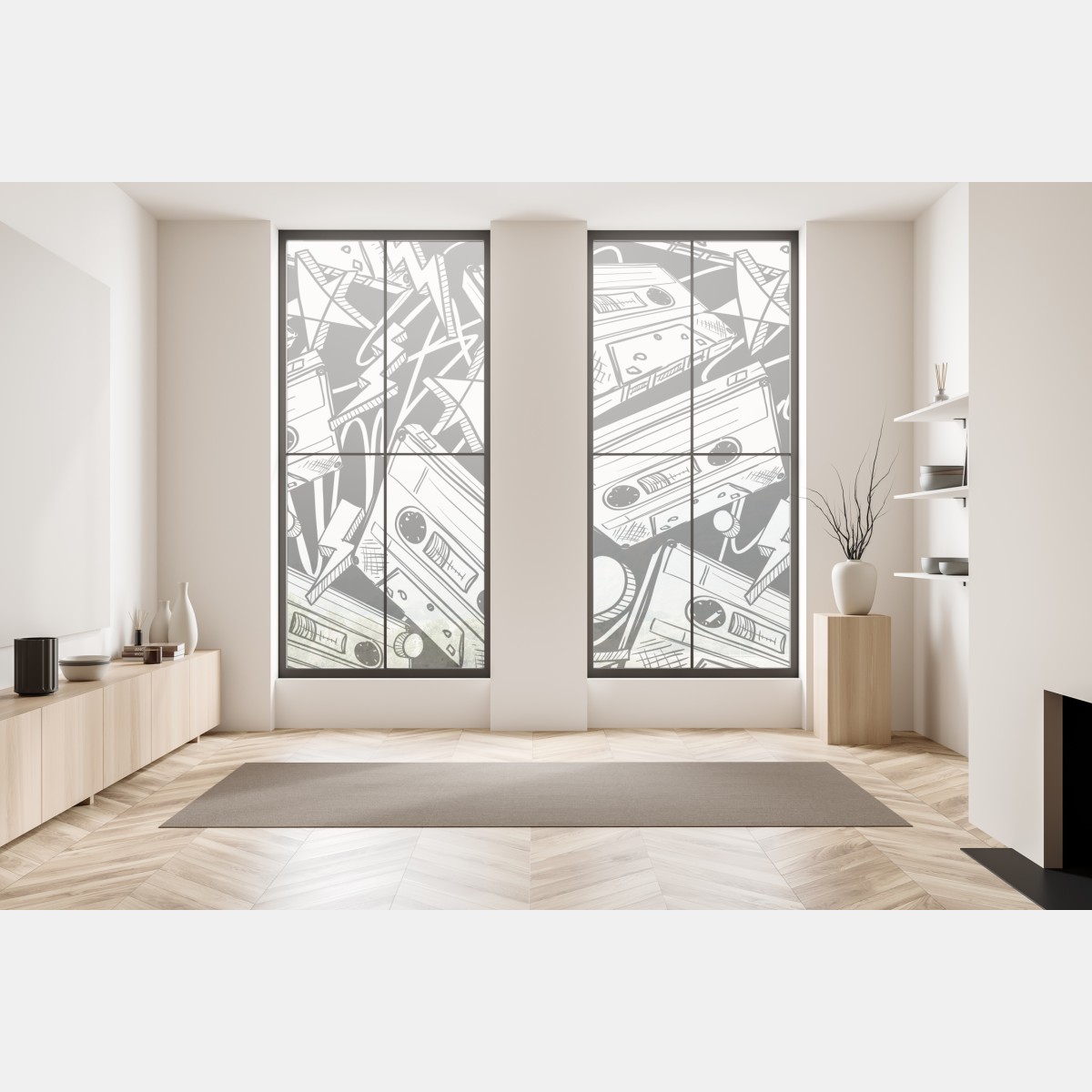 Naklejka na okno wzór kaset magnetofonowych w stylu retro – Wallissimo® Naklejka na okno wzór kaset magnetofonowych w stylu retro – Wallissimo®