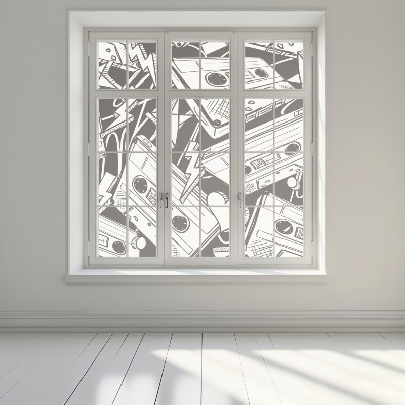 Naklejka na okno wzór kaset magnetofonowych w stylu retro – Wallissimo® Naklejka na okno wzór kaset magnetofonowych w stylu retro – Wallissimo®