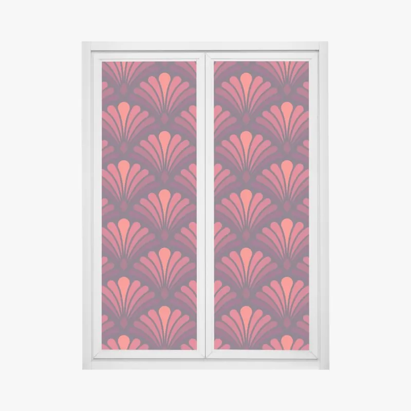 Naklejka na okno elegancki motyw art deco w odcieniach bordo i koralu