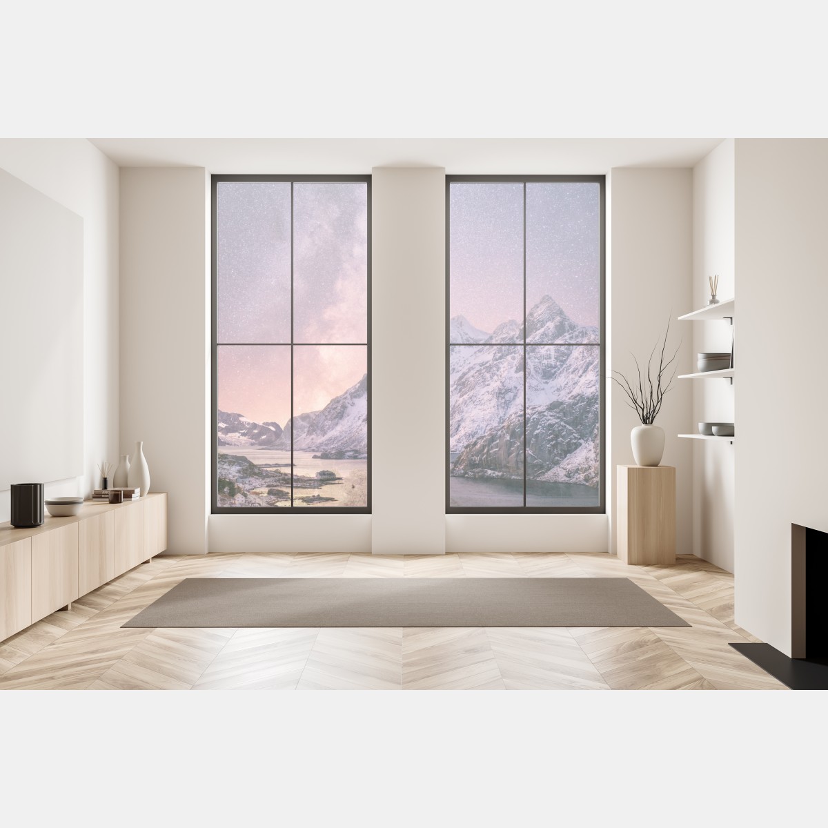 Naklejka na okno droga mleczna nad ośnieżonymi górami w Norwegii – Wallissimo® Naklejka na okno droga mleczna nad ośnieżonymi górami w Norwegii – Wallissimo®