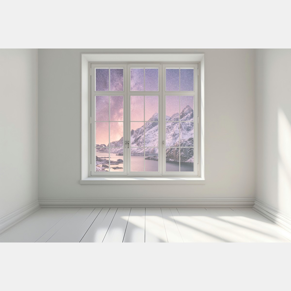 Naklejka na okno droga mleczna nad ośnieżonymi górami w Norwegii – Wallissimo® Naklejka na okno droga mleczna nad ośnieżonymi górami w Norwegii – Wallissimo®