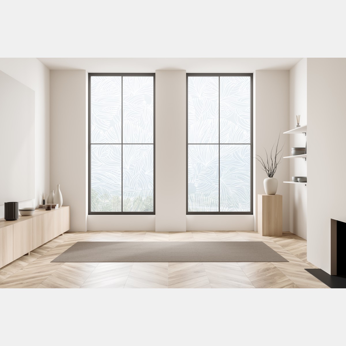 Naklejka na okno delikatny niebieski wzór botaniczny – Wallissimo® Naklejka na okno delikatny niebieski wzór botaniczny – Wallissimo®