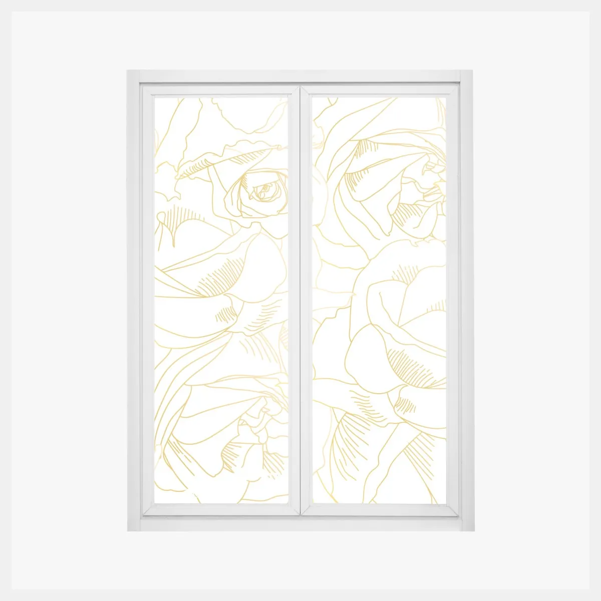 Naklejka na okno delikatne złote róże — elegancki wzór kwiatowy – Wallissimo® Naklejka na okno delikatne złote róże — elegancki wzór kwiatowy – Wallissimo®