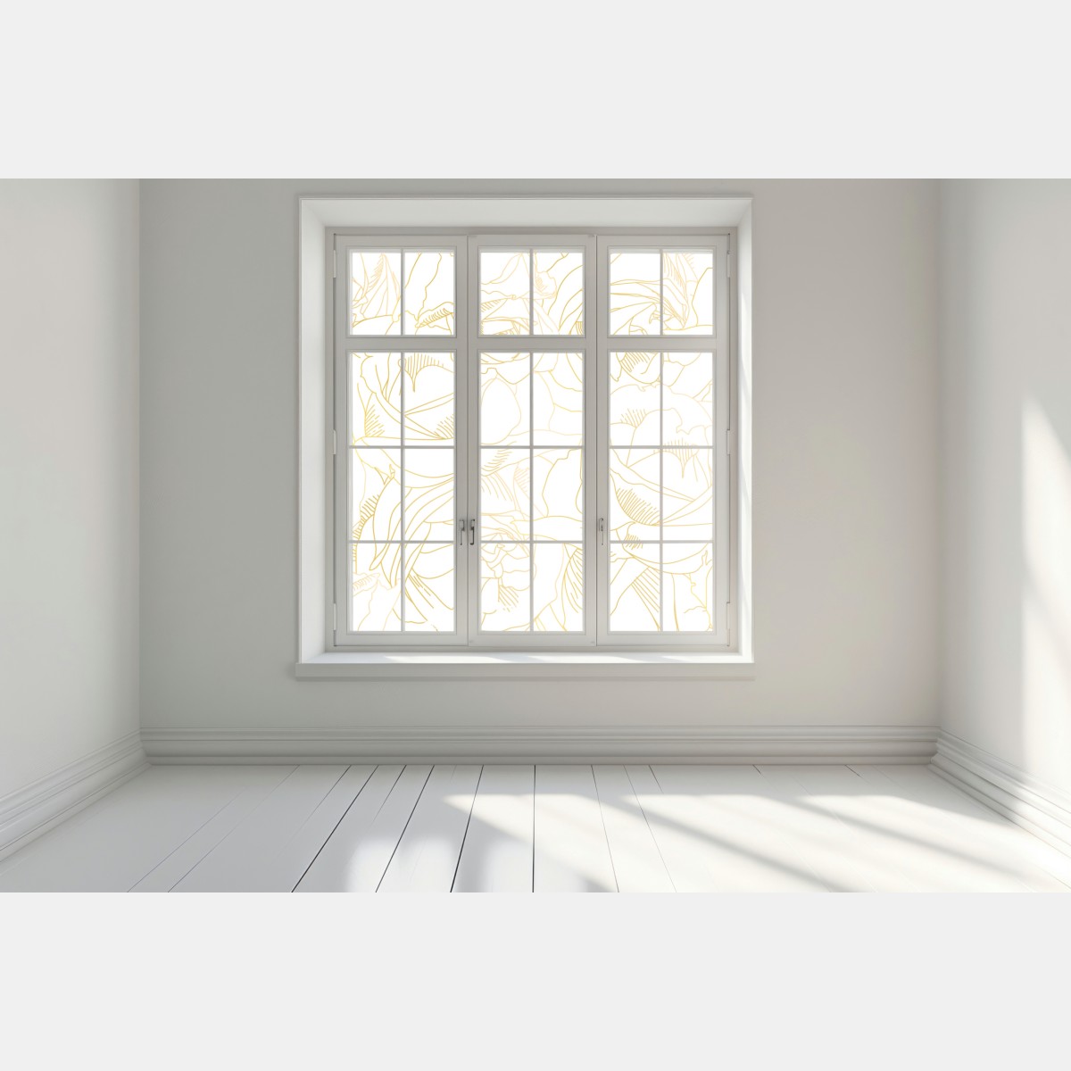 Naklejka na okno delikatne złote róże — elegancki wzór kwiatowy – Wallissimo® Naklejka na okno delikatne złote róże — elegancki wzór kwiatowy – Wallissimo®