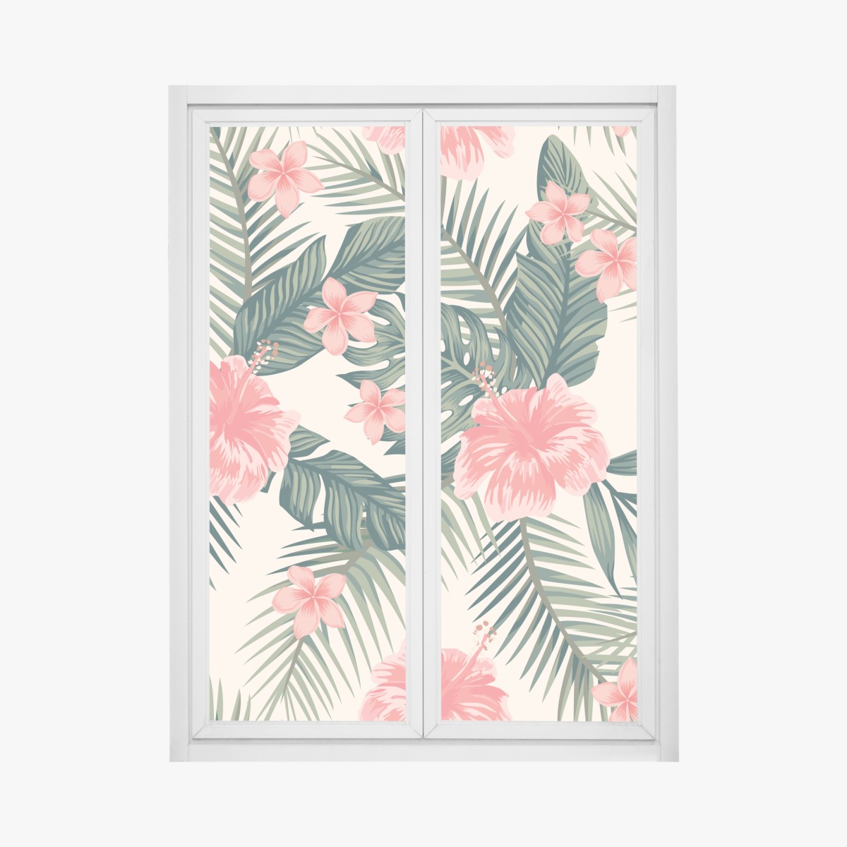 Window decal tropical hibiscus floral pattern