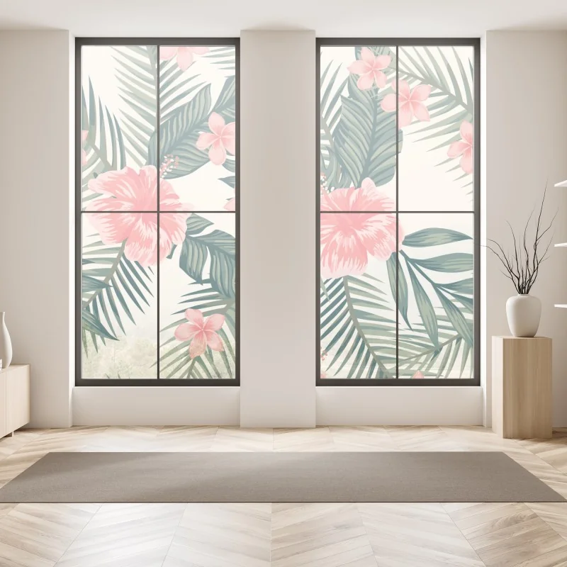 Naklejka na okno tropikalny botaniczny wzór kwiatowy – Wallissimo®